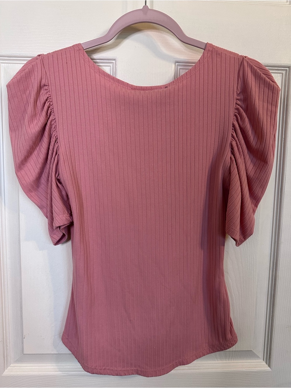 Pink Ribbed Puff-Sleeve Top - Picture 3 of 3